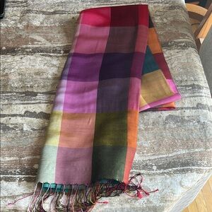 Vibrant Multicolor Plaid Women's Scarf / Sarong- Pink, Purple, Orange & Green